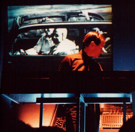 Ralf Huetter pictured during 'Autobahn', but at the Leicester Polytechnic gig, photo by IC